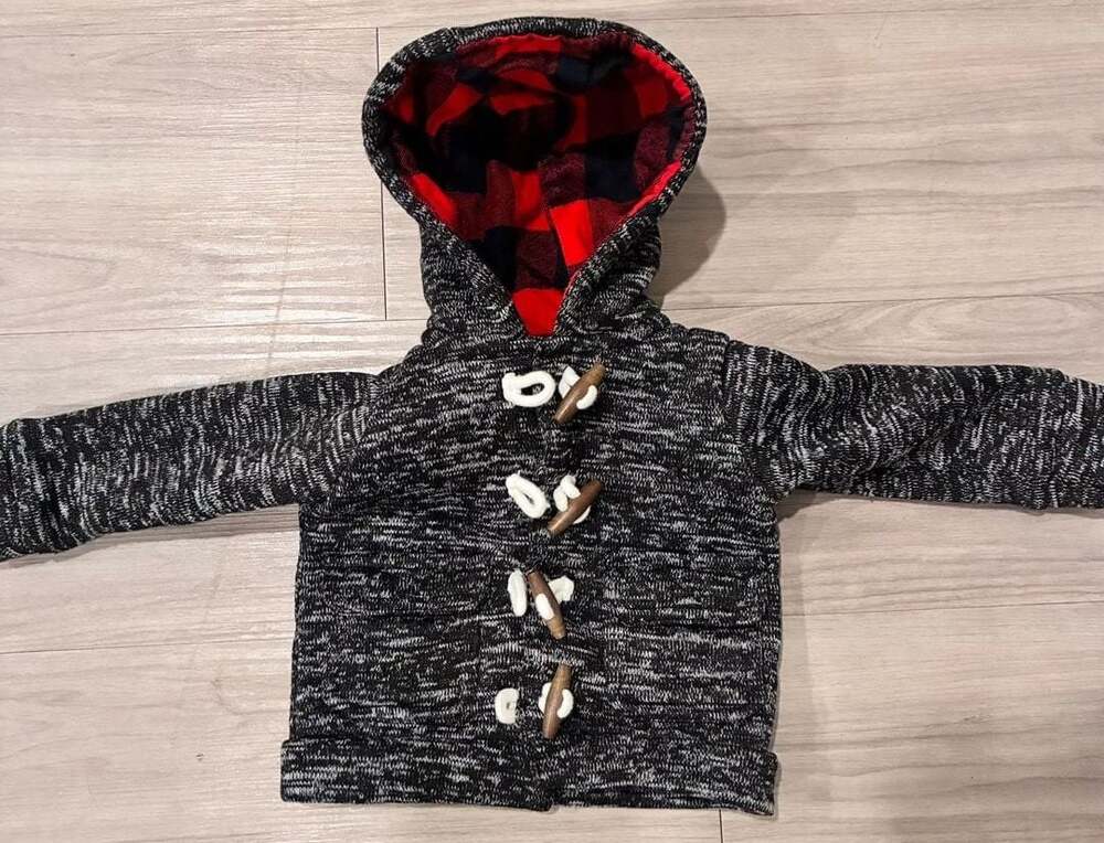 Carter's Toggle Hoodie Size 12M Black Gray Fleece Red Buffalo Plaid